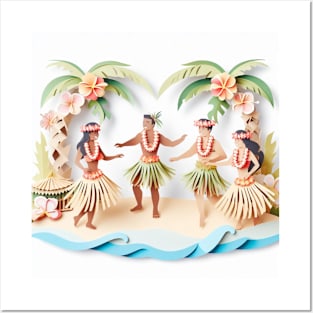 Kane and Wahine Hula Dancers - Paper Art Posters and Art